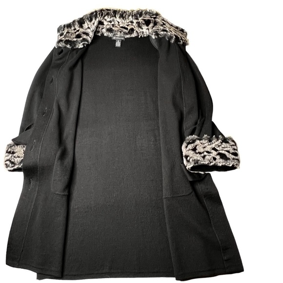 I.N.C. Faux Fur Animal Print Trim Black Button Sweater Coat Women's Size M - Picture 7 of 13